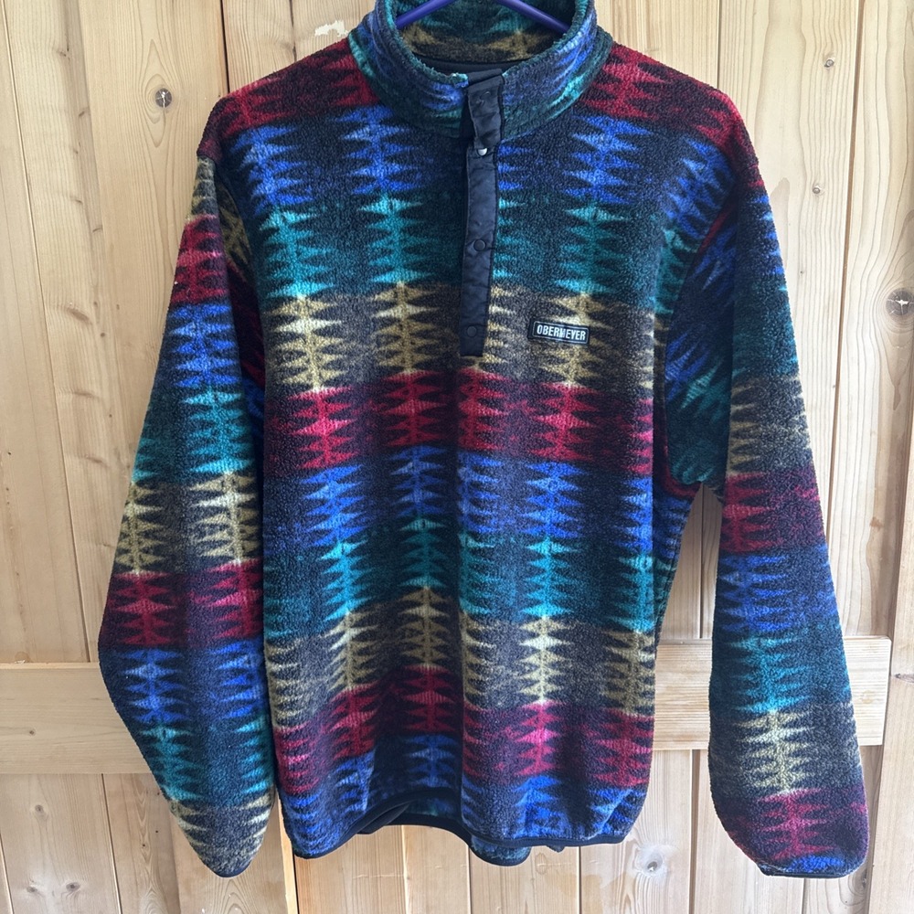 OBERMEYER Multicolor Button Ski Pullover Fleece Quarter Button Made in USA M/L - Picture 1 of 5